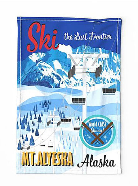 Retro Style Ski Mt. Alyeska Tea Towel