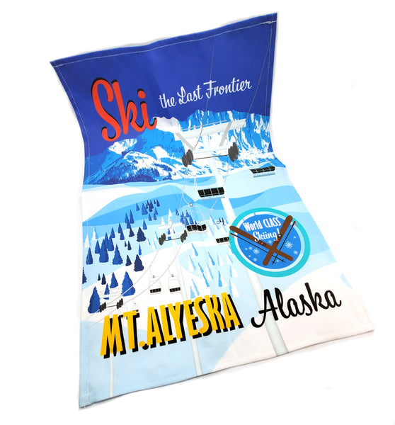 Retro Style Ski Mt. Alyeska Tea Towel